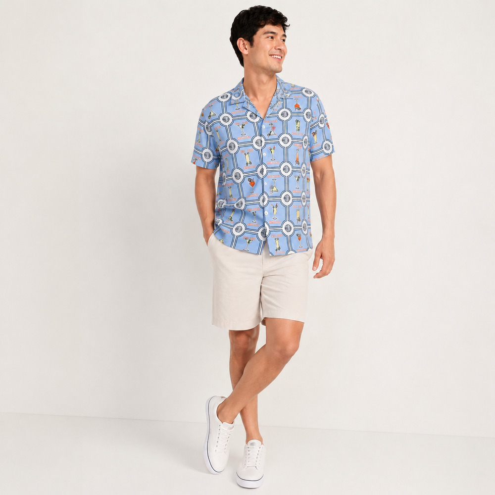 Old Navy Cocktail Print Short Sleeve Camp Shirt Men's L Hawaiian Beach